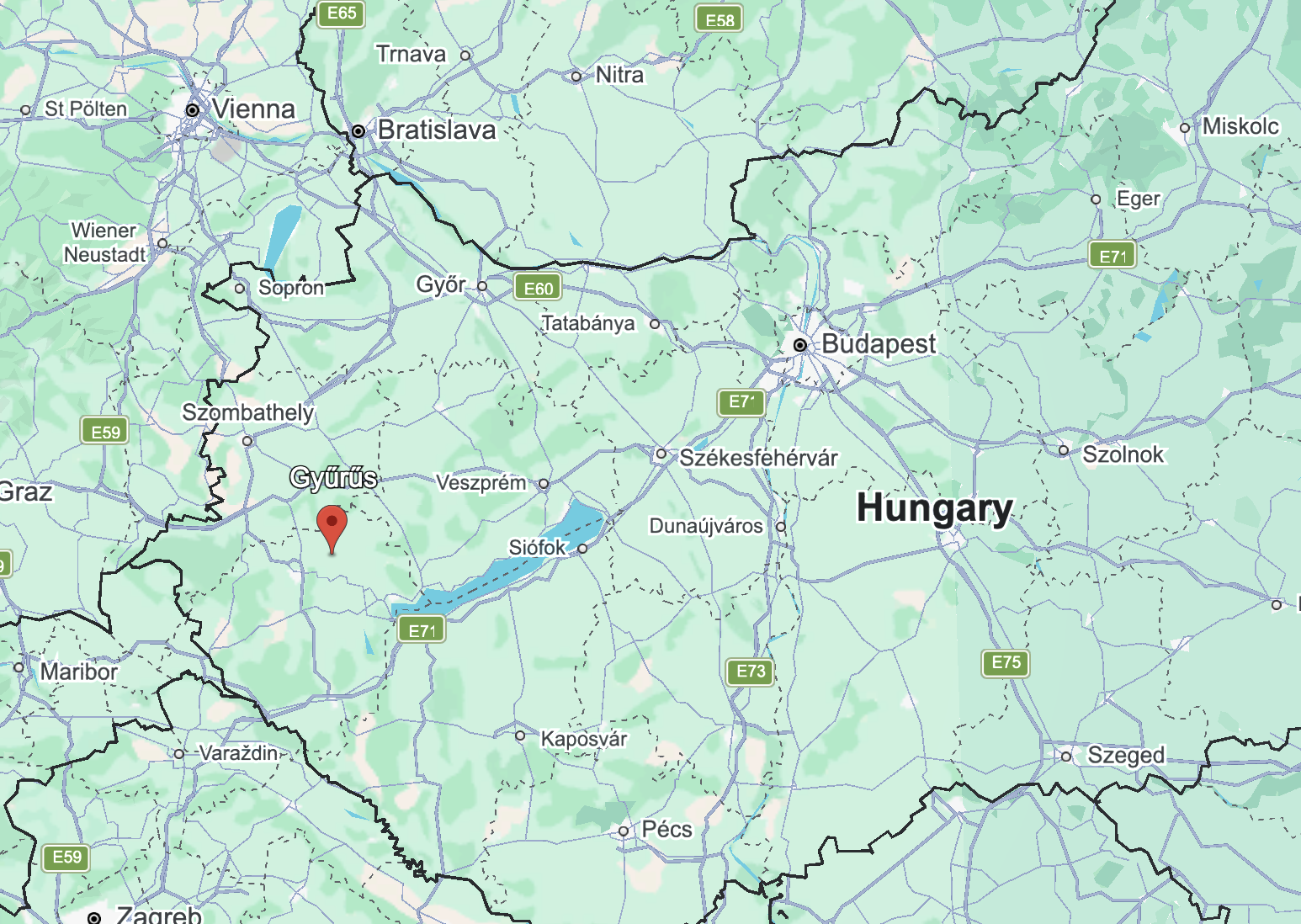Map showing Gyűrűs in western Hungary